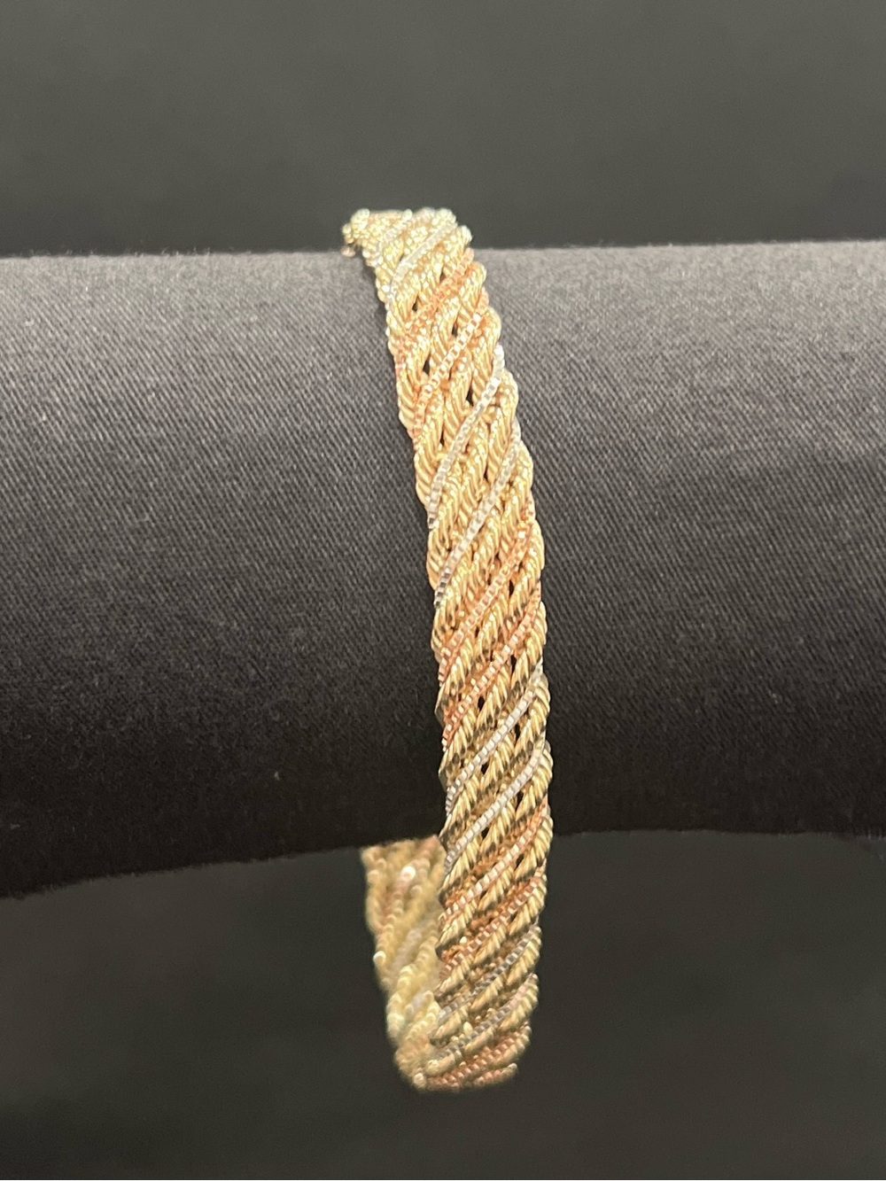 Vintage 14K Tri-Color Gold Braided Rope Chain Bracelet | 7.5", 8mm, 7g - Picture 3 of 10